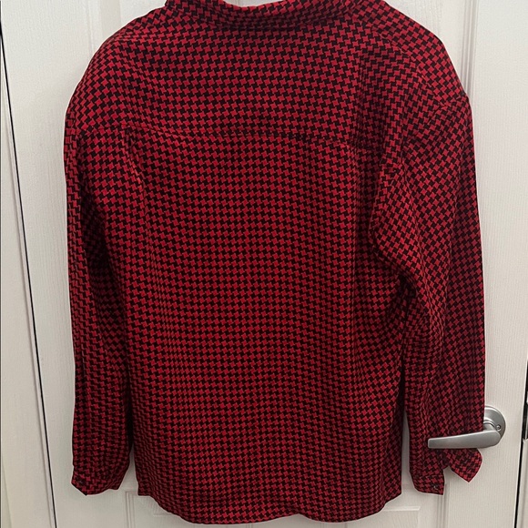 Vintage Tamotsu Women's Red &Black Houndstooth Silk Blouse - Picture 4 of 6